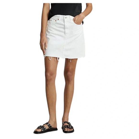 Polo Ralph Lauren Women White Distressed Hem Short Denim Jean Skirt Size 31 - Picture 2 of 13